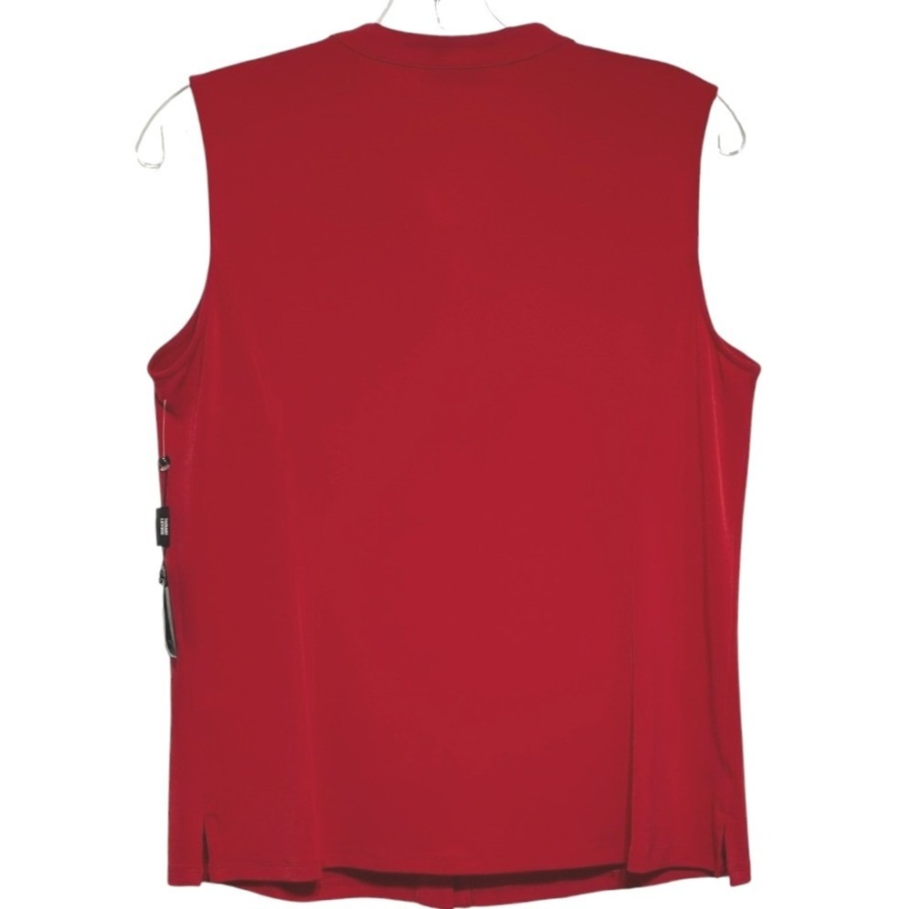 Tahari Blouse Womens Red Sleeveless Ruffle Front Button Up Dark Academia M NWT - Picture 2 of 5
